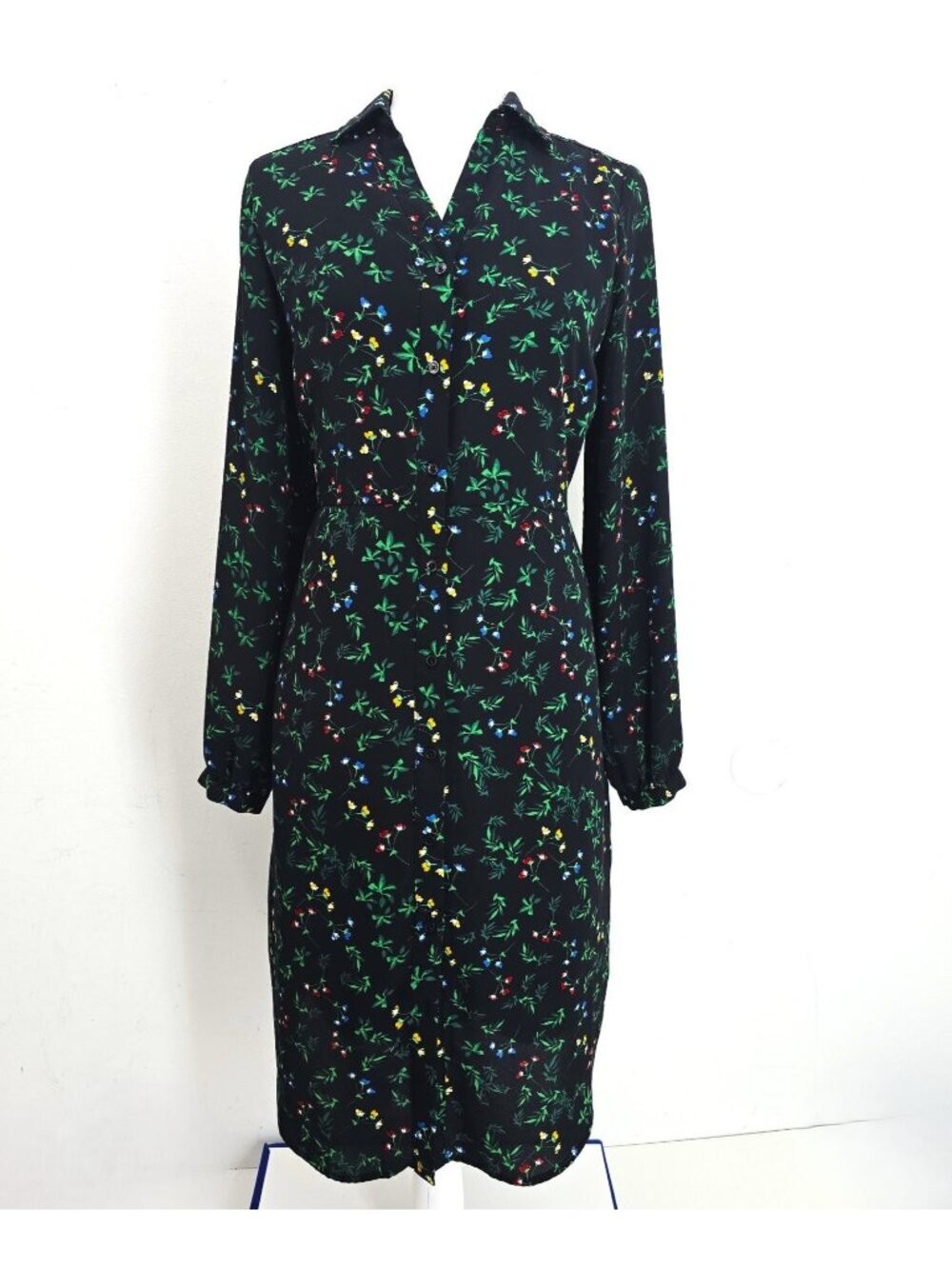 Banana Republic Black Long Sleeve Floral Shirtdress Women Size 6